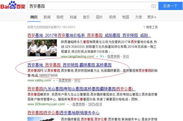 墓园网关键词“沧州墓园”百度排名展示